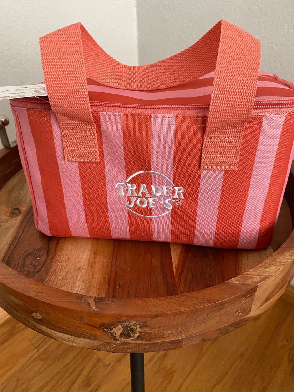 Trader Joe's Coral and Pink Striped Insulated Tote